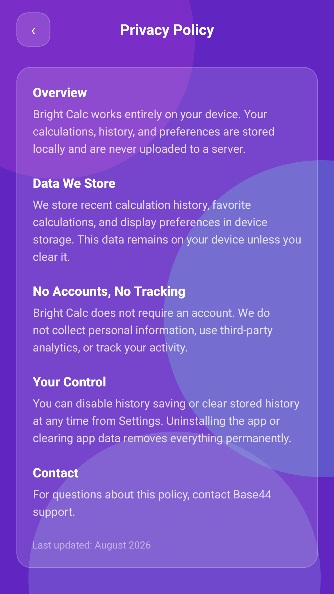 Bright Calc privacy screen